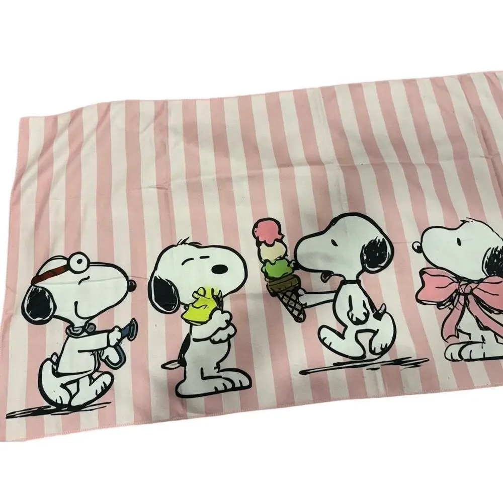 Snoopy in different activities beach towel pink stripes